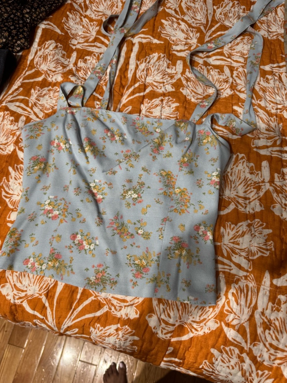 Reformation Pale Blue Floral Tie-Strap Cami